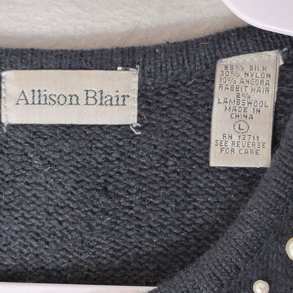 Vintage Allison Blair Pearl Sweater Womens L Silk Angora Lambswool Blend Black - Picture 5 of 9